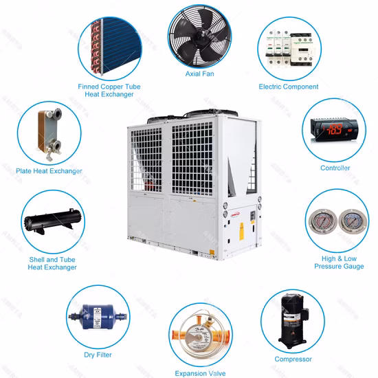 refrigeratore d'acqua raffreddato ad aria industriale con raffreddamento ad aria gratuito con inverter DC scroll modulare / glicole / latte / birrificio / commerciale / biogas con certificato CE